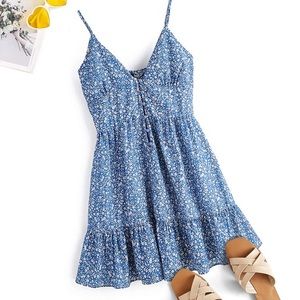 Ditsy floral print ruffle hem sundress